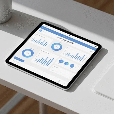 Marketing automation dashboard with charts and data visualization