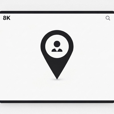 Stylized Google Maps pin with business information, no text, no words, no typography